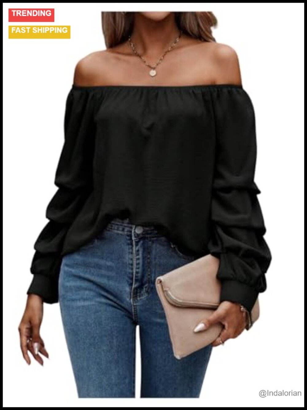 Women's Plus Size Off Shoulder Ruched Long Sleeve Blouse Peasant Top